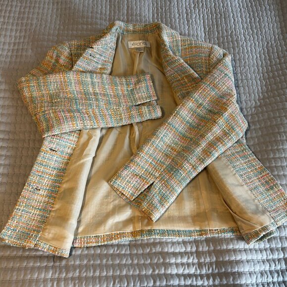 Élana by Tanner Beige Plaid Silk Rayon Blazer Jacket Women’s 12 Career Classic - Picture 7 of 16